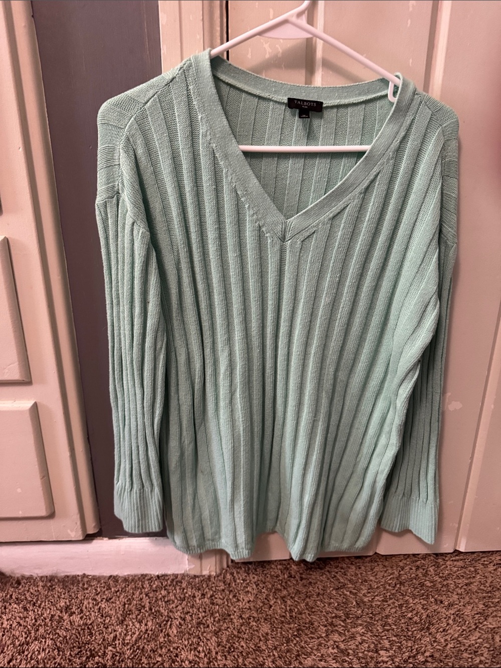 Talbots Light Mint Ribbed V-Neck Pullover Sweater